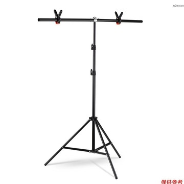Andoer 1*2米 T型背景支架 鋁合金材質 高度可調 可用於攝影棚拍照攝影錄像 帶彈簧夾 黑色