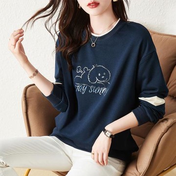 胖妹妹洋氣狗狗字母印花減齡時尚春季圓領長袖衛衣女士2025年新款