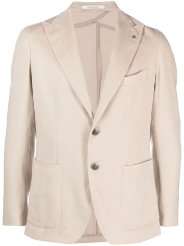 Tagliatore - brooch-detail single-breasted blazer - men - Cashmere/Cupro - 50 - Neutrals