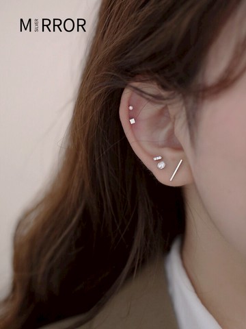 小麋人925組合耳釘女純銀ins潮簡約小巧耳環耳骨釘韓國耳飾冷淡風
