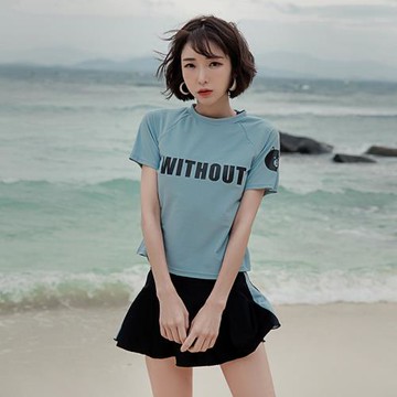 韓國ins風泳衣2021年新款時尚女溫泉保守學生運動分體式平角泳裝