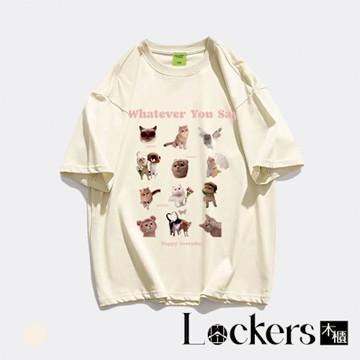 【Lockers 木櫃】重磅純棉卡通貓貓短袖T恤 L114040102