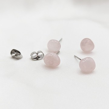 天然水晶 粉水晶隨形石耳環 小耳釘