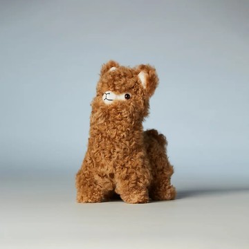 秘魯工匠手工天然羊駝捲毛娃娃22CM-原色淺棕