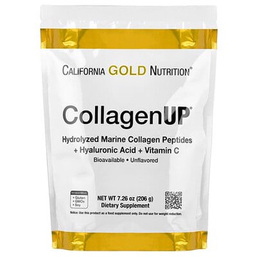 California Gold Nutrition, CollagenUP®，水解海洋膠原蛋白肽 + 透明質酸和維生素 C，原味，7.26 盎司（206 克）