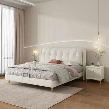 楓林宜居 新款奶油風現代輕奢雙人皮床意式簡約1.8m主臥室軟包科技布網紅床