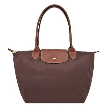 [平輸版]LONGCHAMP LE PLIAGE系列長把再生尼龍摺疊水餃包(中/摩卡)真品平輸