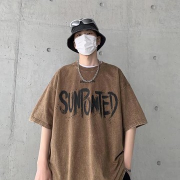 美式重磅t恤男潮牌寬松水洗做舊復古短袖夏季歐美高街半袖體恤薄