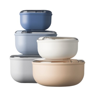 OMADA Pull Box易拉保鮮盒 (優惠五件組) 天空色(圓型2件組)+天空色(方型3件組)