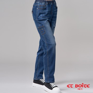 ETBOITE 箱子 BLUE WAY – 24H有彈高腰小繡花丹寧工裝褲