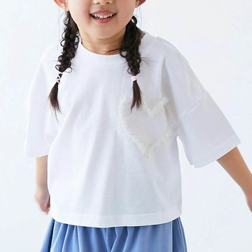 日本 devirock - 俏皮心型薄紗短袖上衣-白