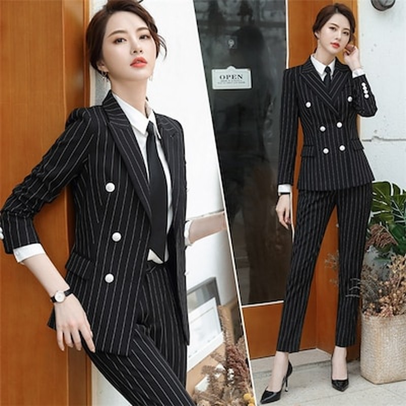 ストライプ 事務服 リクルートスーツ 入学式 スーツ オフィス オシャレ 母親 ママスーツ ビジネス 卒業式 エレガント Ol 就活 きれいめ レディース レディーススーツ パンツスーツ 入社 通勤 通販 Lineポイント最大2 0 Get Lineショッピング