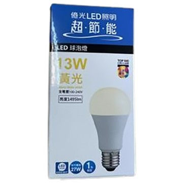 億光EVERLIGHT 13W超節能LED球泡燈/黃光/E27/3000K/顆