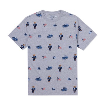 RALPH LAUREN POLO 熱銷刺繡滿版熊圖案短袖T恤(青年款)-灰色