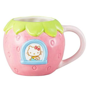 小禮堂 Sanrio 三麗鷗 Hello Kitty 造型陶瓷馬克杯 360ml (粉草莓款)