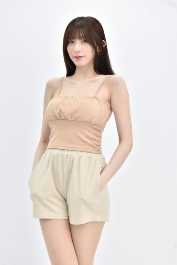 (S) bra top短版細肩帶厚墊棕色上衣