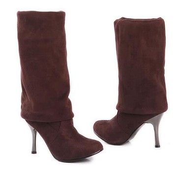 【Sp house】彈力絨面顯瘦長腿過膝細跟長筒靴(3色可選)