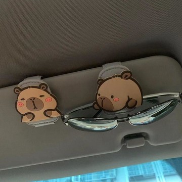 港台嚴選🎉 車載眼鏡夾遮陽板一拖二神器多功能創意卡通太陽鏡車用卡票夾子 车载眼镜夹、票据夹