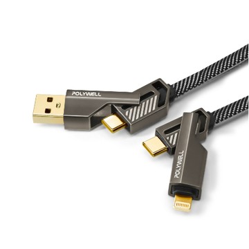 POLYWELL 四合一機甲PD編織快充線 USB+C+Lightning 適用蘋果 i15 安卓