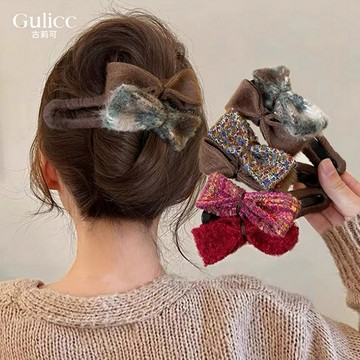 【Gulicc】古莉可 髮夾 蝴蝶結 毛呢 氣質大髮夾