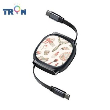 TRON 100W Type-C 伸縮快充線 1M 鈦黑色 公主童趣風 4檔長度調整 可充筆電 適用i15以上手機 平板