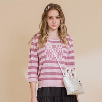 【YUTZUYA 優姿雅】Q萌甜粉兔兔洞洞針織條紋毛線衣