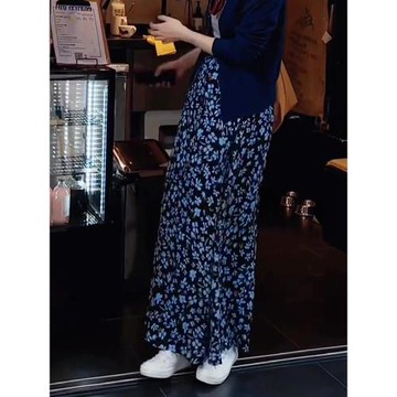 藍色碎花半身裙女春季2026新款復古百搭氣質高腰顯瘦寬松a字長裙