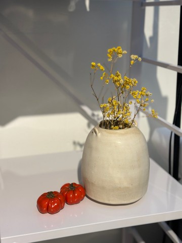 手捏陶瓶花器/乳白色花瓶