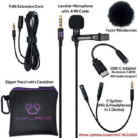 Purple Panda USB-C Lavalier Lapel Microphone Professional Omnidirectional Condenser Clip On Lav Mic (USB Type C) Compatible with Android, Samsung,