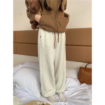 PPHOME自制~束腳衛褲 冬季加絨雪地氛圍寬松休閑褲遛彎收腳直筒褲