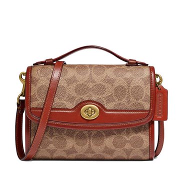 【COACH】經典老花皮革手提/斜背包-卡其駝