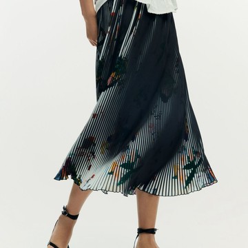 Desigual 花朵細摺中長裙