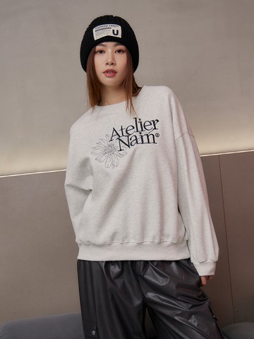 簡約法式繡花圓領上衣-淺灰色