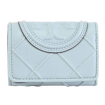 TORY BURCH 菱格車線設計三折釦式小短夾(水藍)