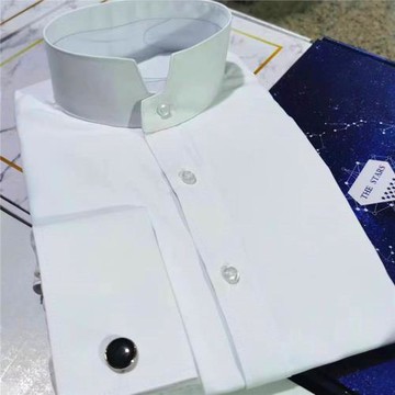 復古古著法式歐洲古典高立領男士紳士長袖法式白襯衫