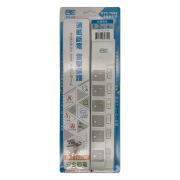 BC 博銓科技 7開6插座防塵蓋延長線  過載斷電雷擊保護  15A 1650W安全節電  1.2m  KTC-7663  1個