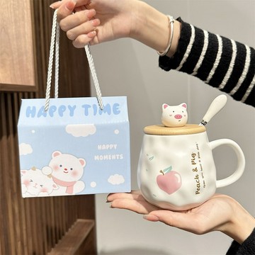 台灣現/貨✨【店鋪熱銷】創意生日禮物送閨蜜女生可愛陶瓷杯子帶蓋勺高級實用有意義禮盒裝