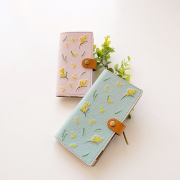 相容於所有型號 智慧型手機殼 筆電型【刺繡含羞草淡色】皮革春黃iPhone A129I