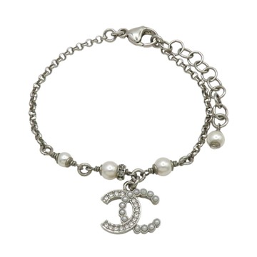 CHANEL 香奈兒 銀色 CC 珍珠 水晶 手鍊 【二手名牌BRAND OFF】