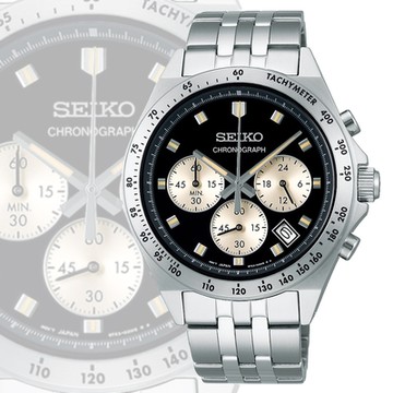 SEIKO 精工 CS系列 計時碼錶 日系三眼石英腕錶-黑 送禮 禮物推薦_SK028 SBTR047J/8T63-02R0D