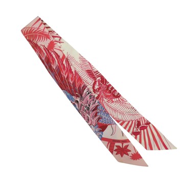 【二手名牌BRAND OFF】HERMES 愛馬仕 紅色 絲綢 Mythiques Phoenix Coloriage Twilly 絲巾