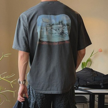 正韓純棉寬版美式復古圖騰印花短袖上衣 2色 YUPPIE 預購商品 0420