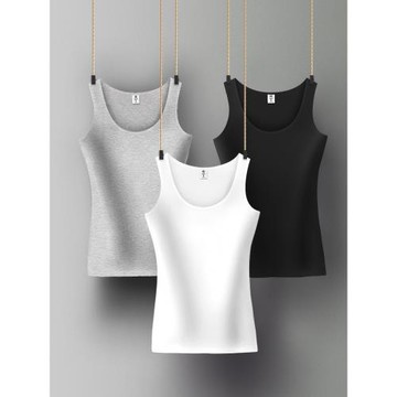 自藍紅旗艦店純棉吊帶背心女內搭修身圓領白色打底背心女打底衫夏