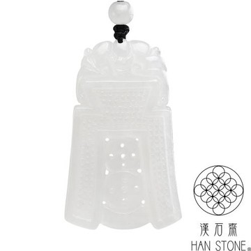 【漢石齋】天然翡翠A貨 蝙獸來財玉佩吊墜 冰糯種(33*54*7mm)