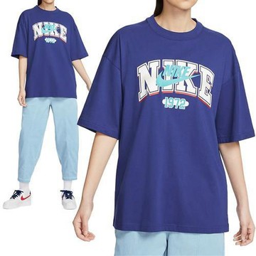 Nike AS W NSW SS TOP GCEL 女款 藍色 寬鬆 印花 運動 休閒 舒適 短袖 FQ7011-431