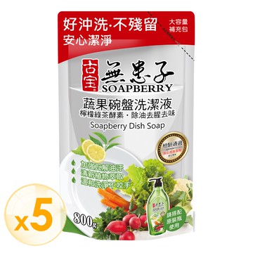蔬果碗盤洗潔液-檸檬綠茶酵素補充包800g(去腥配方)（五包組）