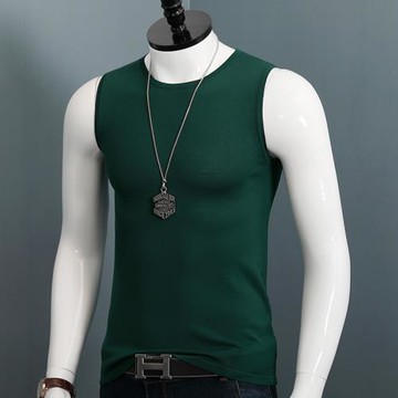 男士冰絲吸汗無袖圓領背心薄運動修身純色針織衫外穿坎肩潮牌汗衫