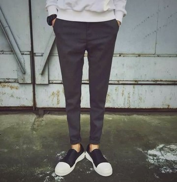 韓國灰黑 西裝褲 男  小腳 正式