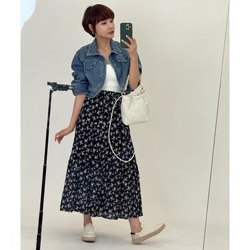 【資深EVA姐｜私服穿搭$1480起】短版牛仔外套/復古法式拼接碎花長裙