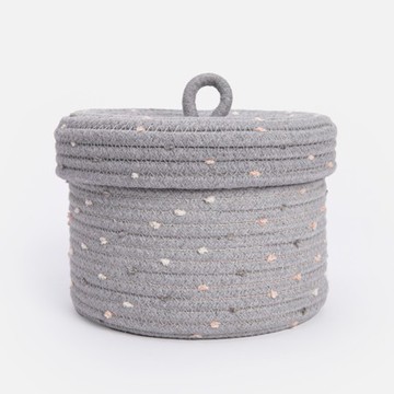 奧可利棉繩含蓋收納籃 點點灰